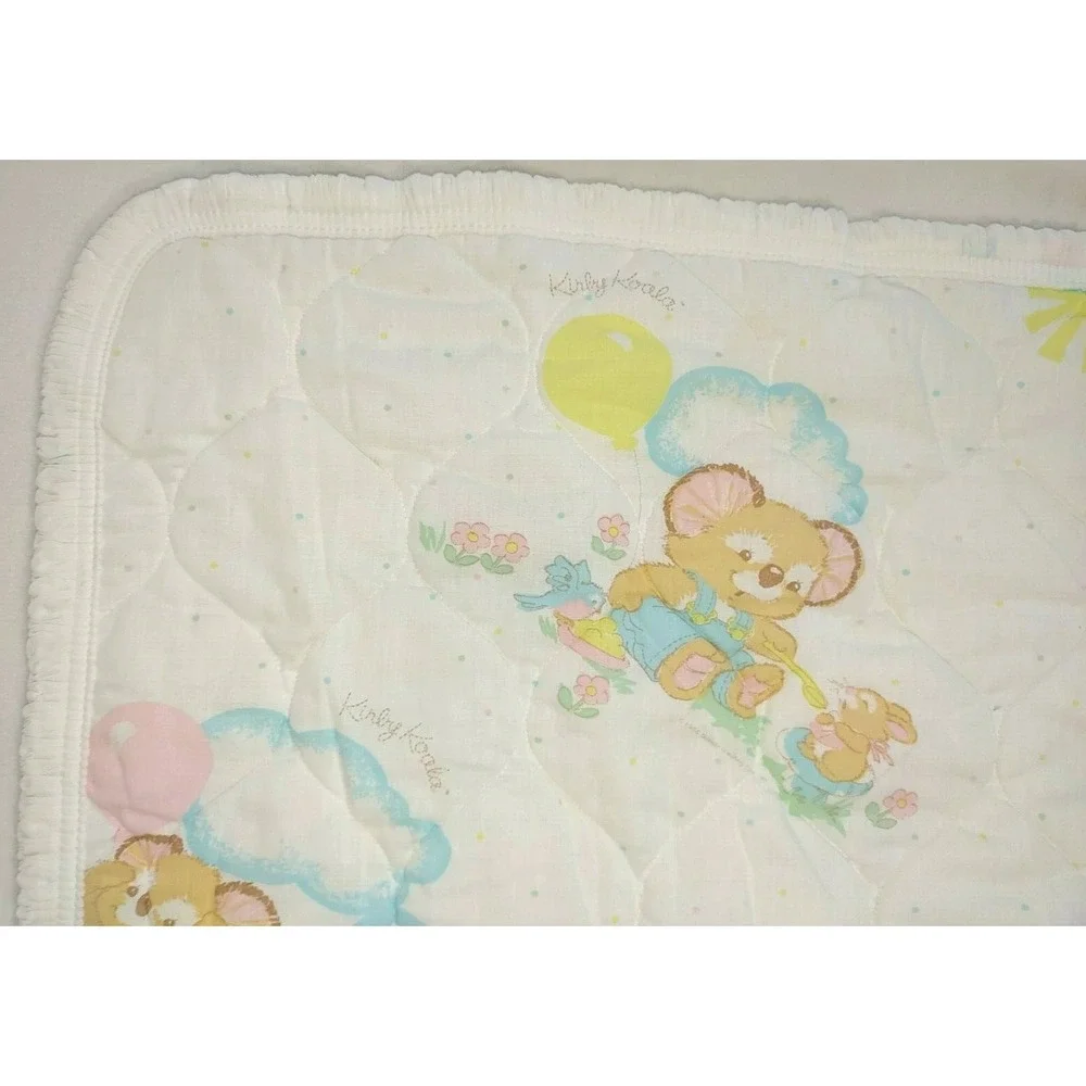 Vtg Kirby Koala Curity Quilted Baby Crib Blanket White Pastel 32x42‎ Lovey HTF